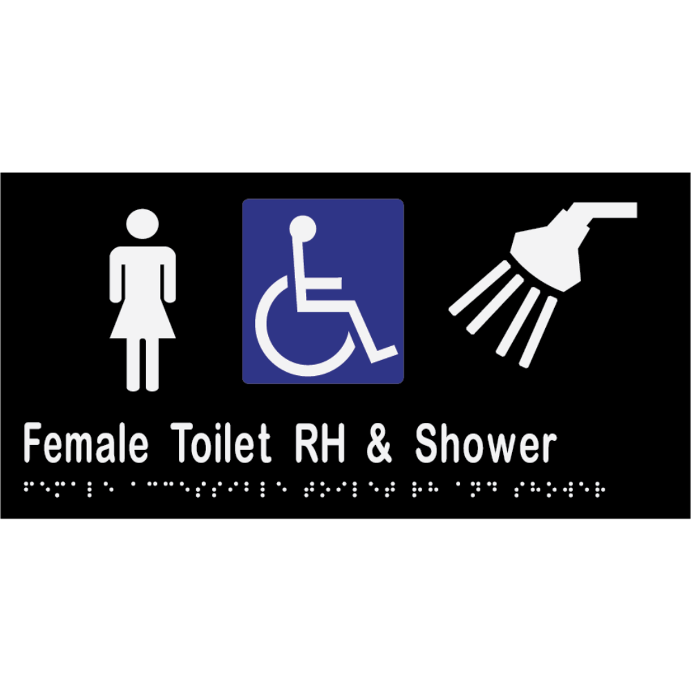 Female Accessible Toilet & Shower RH Braille Sign in Designer Black Vinyl - MLS16461_BLK