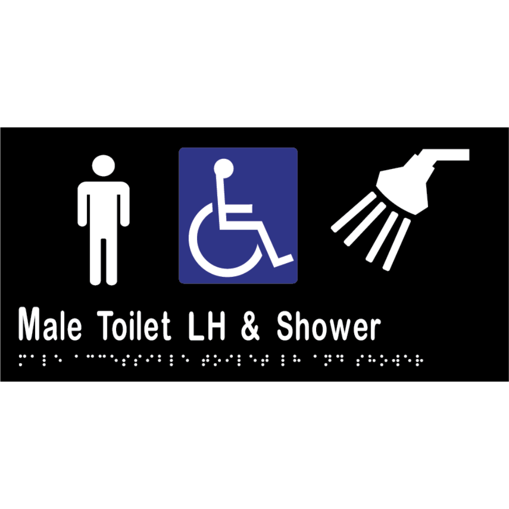 Male Accessible Toilet & Shower LH Braille Sign in Designer Black Vinyl - MLS16470_BLK