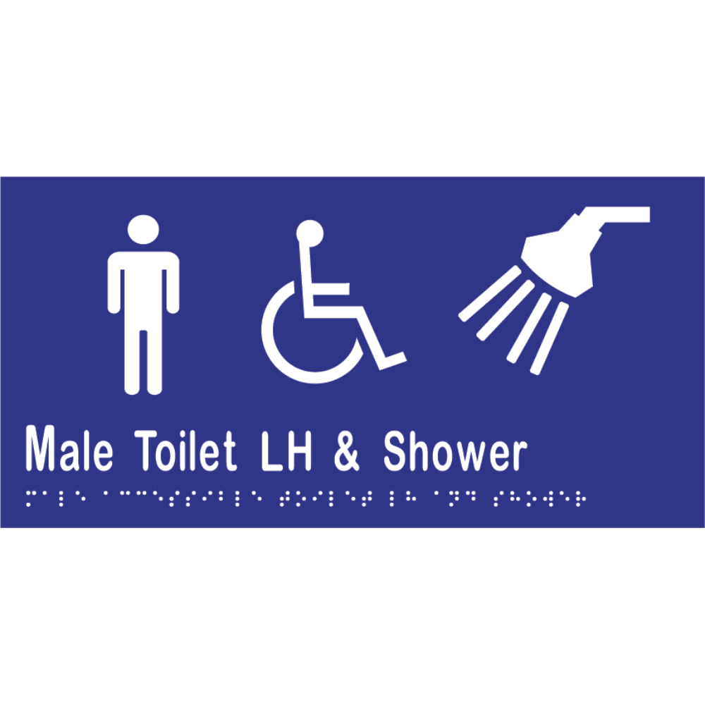 Male Accessible Toilet & Shower LH Braille Sign in Blue Vinyl - MLS16470_BLU