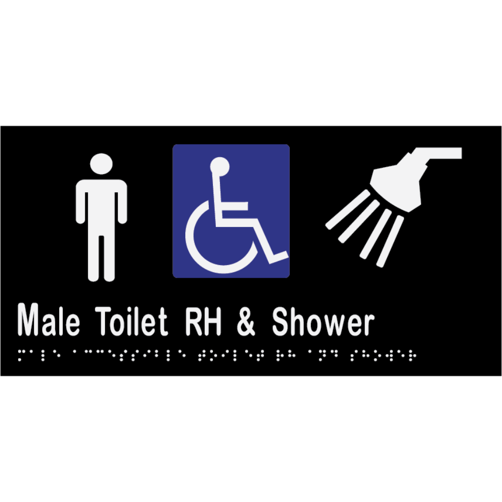 Male Accessible Toilet & Shower RH Braille Sign in Designer Black Vinyl - MLS16471_BLK