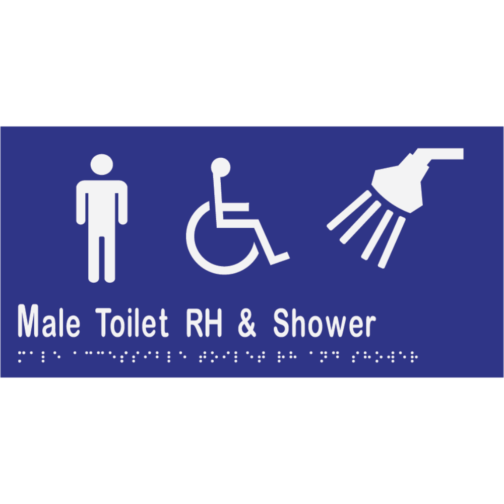 Male Accessible Toilet & Shower RH Braille Sign in Blue Vinyl - MLS16471_BLU