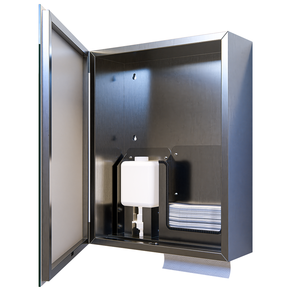 Integrated Mirror Cabinet (Includes Soap Dispenser & Paper Towel Dispenser) in Satin Stainless Steel - ML_IMC2_SS