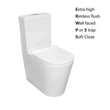 Extra Height Back To Wall Rimless Flush Toilet Suite with Soft Close Seat
