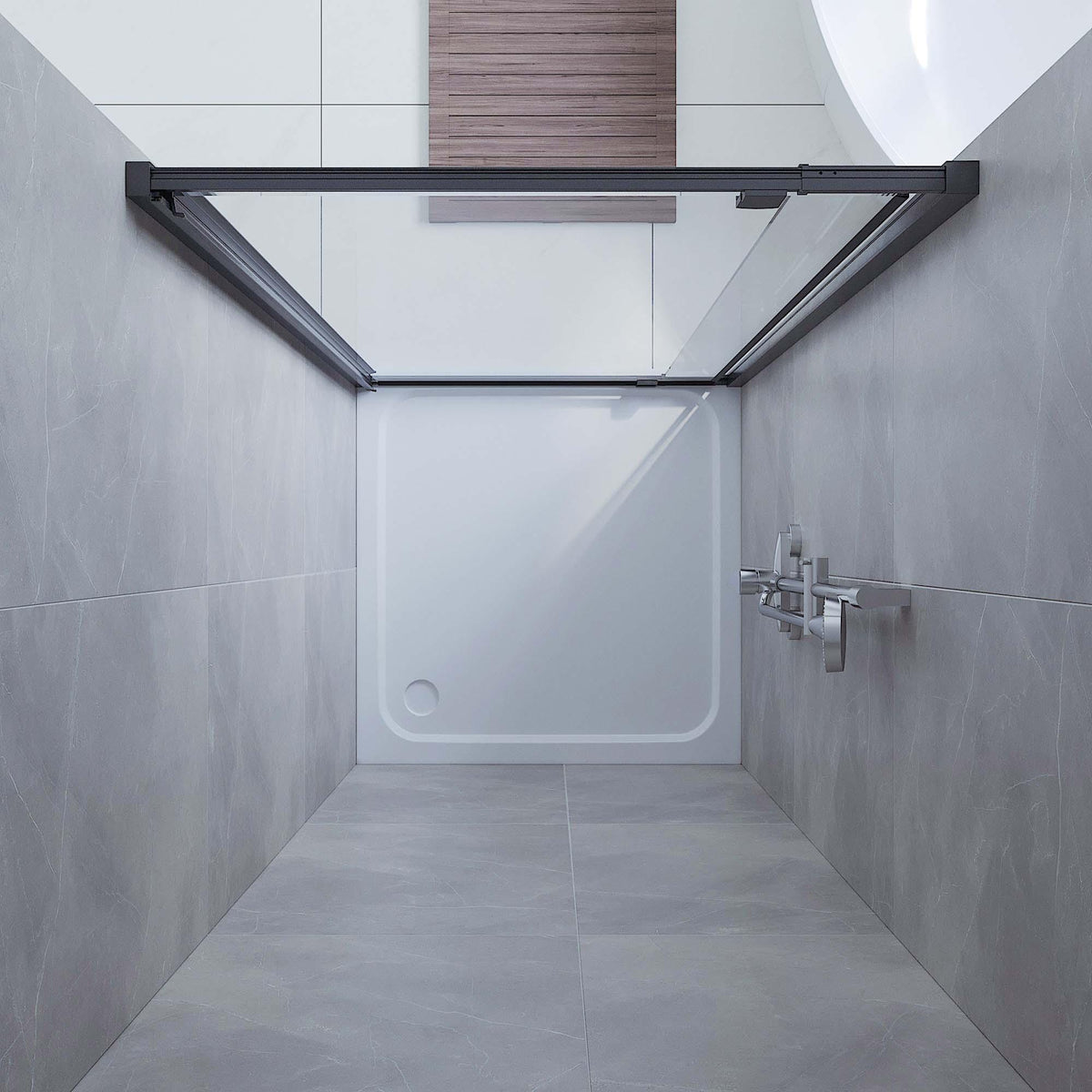 SS01 6mm Full Framed Pivot Shower Screen – Wall to Wall, 740–1200mm, 1950mm High, Matt Black