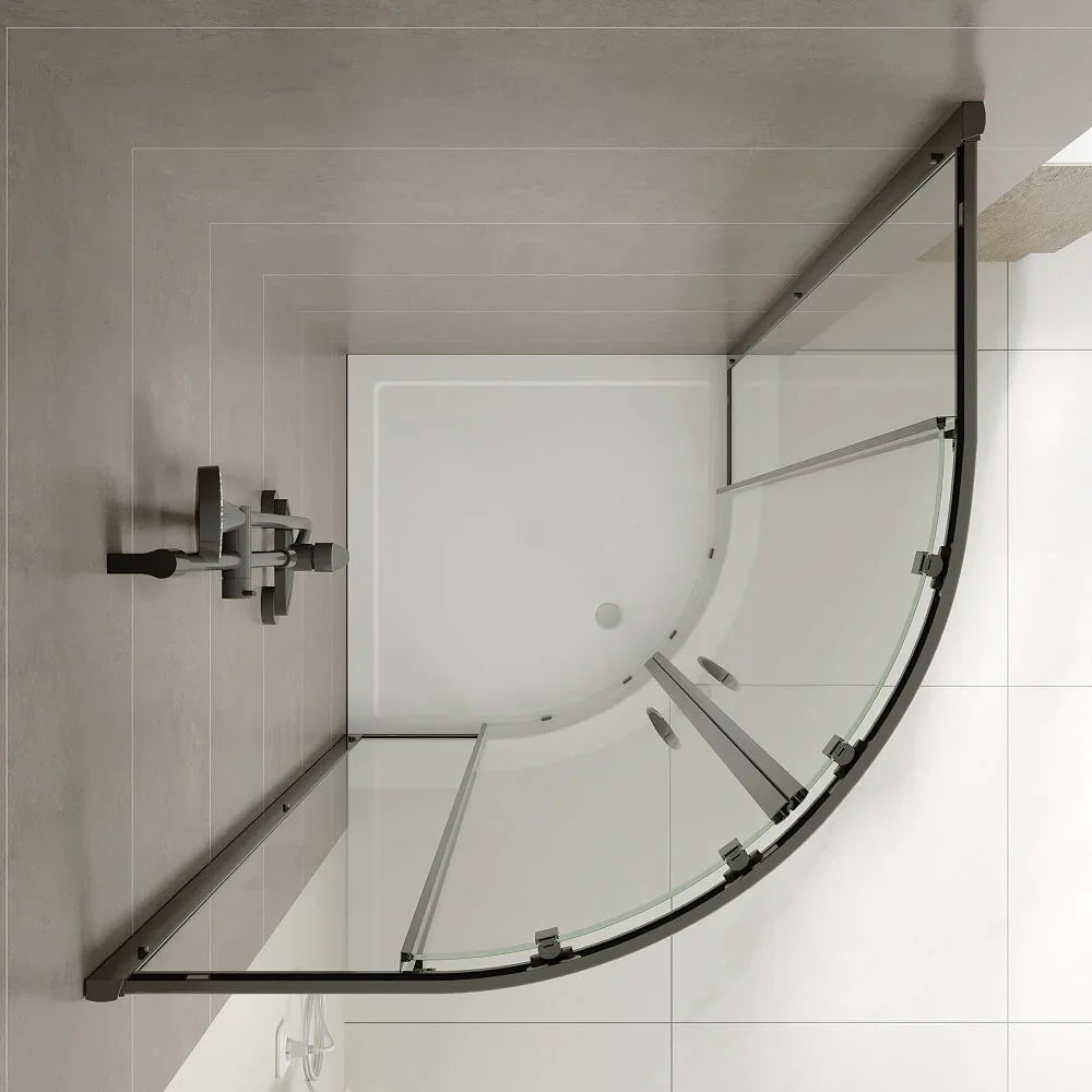 SS04-900B 6mm Curved Full Framed Sliding Shower Screen – 900x900mm, 1950mm High, Matt Black