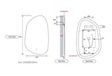 Pebble Shape LED Mirror Touchless switch with Demister 550x900mm - Frameless / with Frame