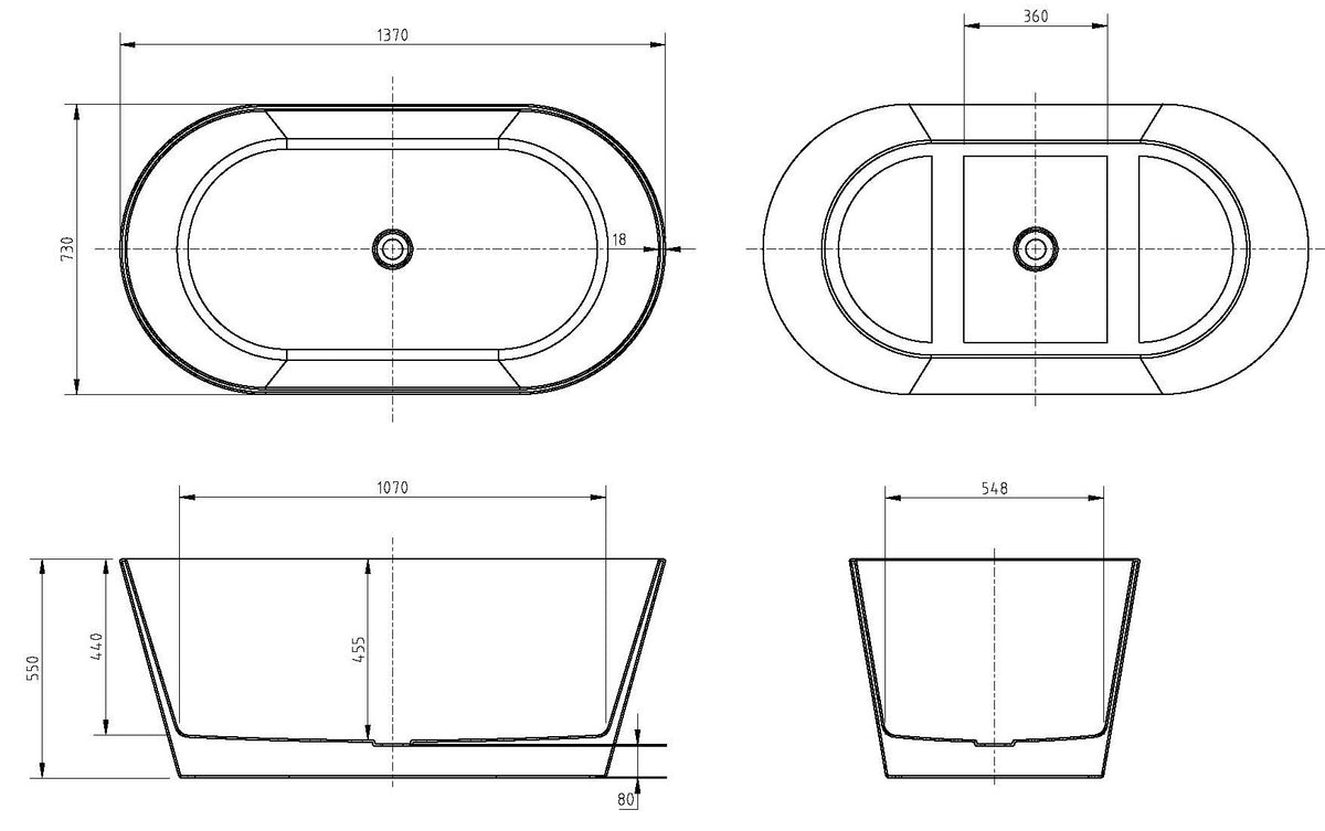 Oval Freestanding Bath 1370 / 1520 / 1700 mm - Gloss White