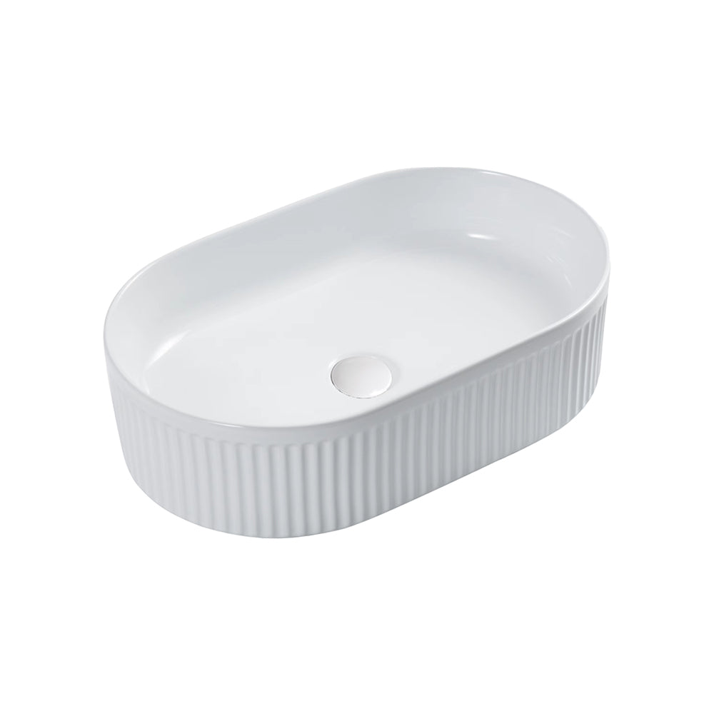 BM93 Above Counter Gloss White Ceramic Basin. 490x315x130mm