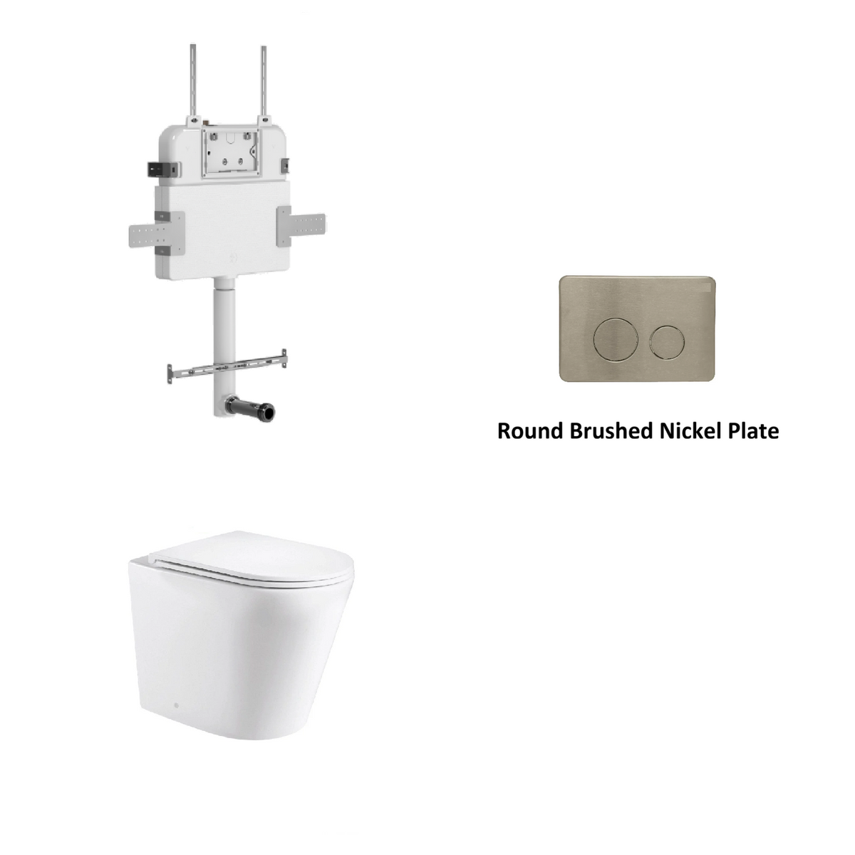 R&T In Wall Package - Rimless Floor Pan, Inwall Cistern and Button