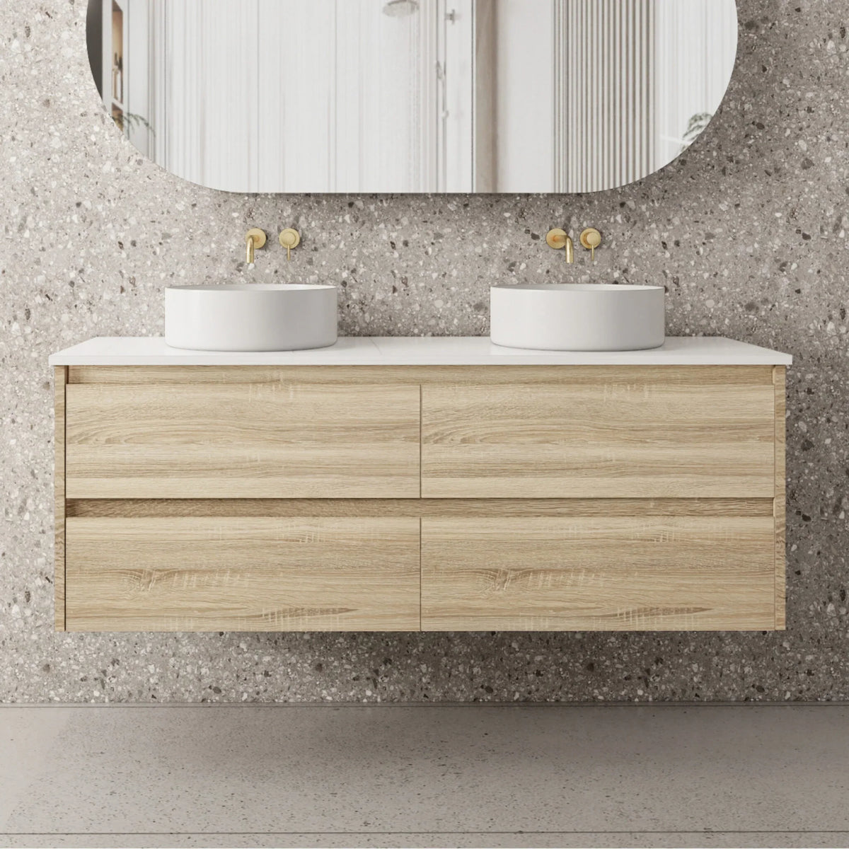 BV95WH Natural Oak Fingerpull Wall Hung Vanity - 600 / 750 / 900 / 1200 / 1500mm