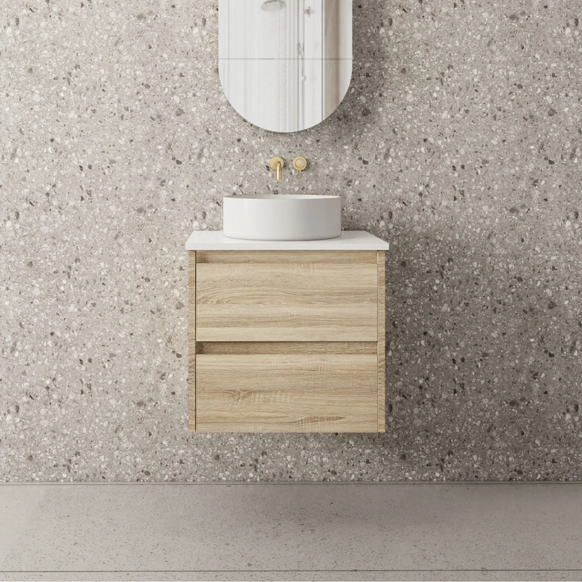 BV95WH Natural Oak Fingerpull Wall Hung Vanity - 600 / 750 / 900 / 1200 / 1500mm