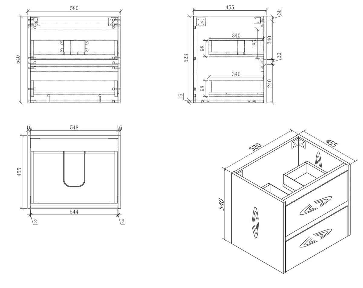 BV95WH Natural Oak Fingerpull Wall Hung Vanity - 600 / 750 / 900 / 1200 / 1500mm