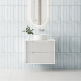 BV09WH Fluted Matte White Wall Hung Vanity - 600 /750 / 900 / 1200 / 1500 (Single Bowl)/ 1500 (Double Bowls) / 1800mm