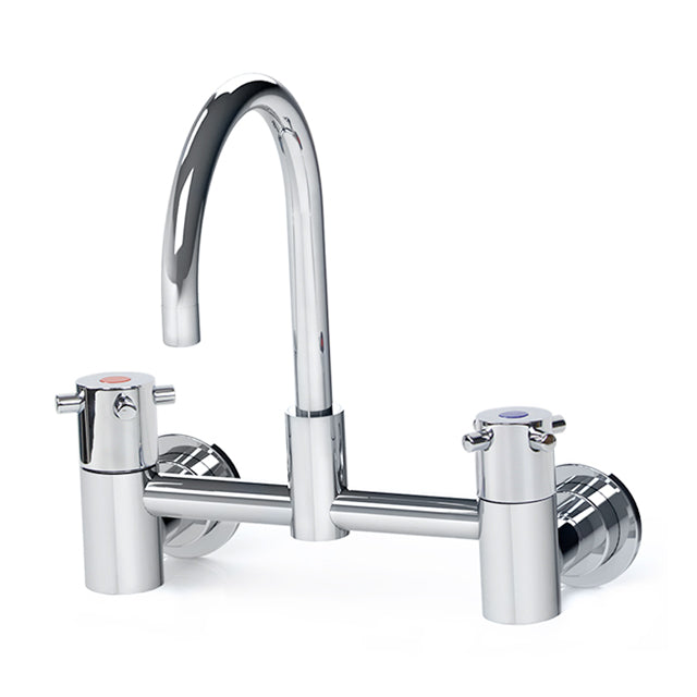 Gentec CAPLF0010 Lead Free DZR Brass Wall Mounted Capstan Exposed Mixing Set w/ Gooseneck Swivel Spout