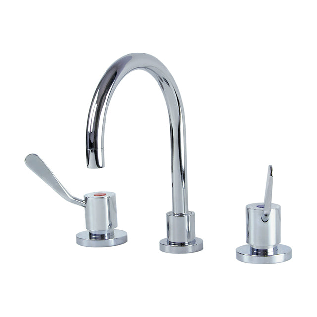 Gentec CLLF10005 Lead Free DZR Brass Hob Mounted 100mm Lever Sink Set w/ Gooseneck Swivel Spout