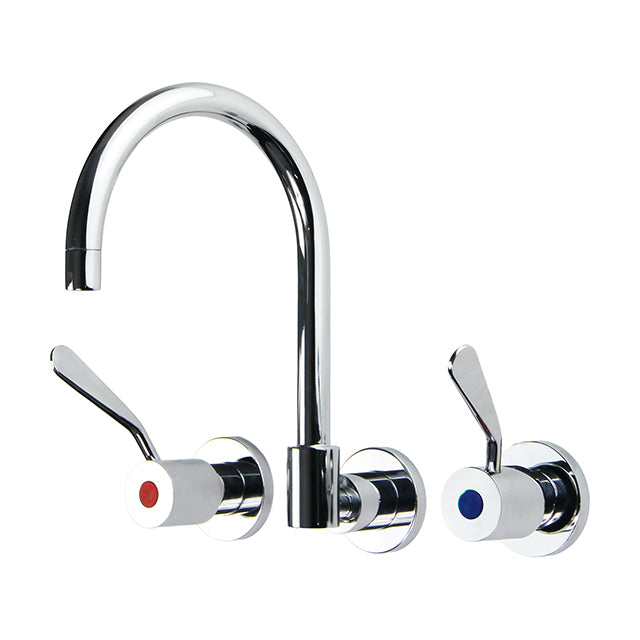 Gentec CLLF10035 Lead Free DZR Brass Wall Mounted 100mm Lever Recess Mixing Set w/ Gooseneck Swivel Spout