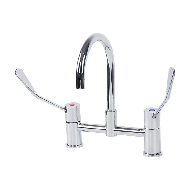 Gentec CLLF15015 Lead Free DZR Brass Hob Mounted 150mm Lever Exposed Mixing Set w/ Gooseneck Swivel Spout