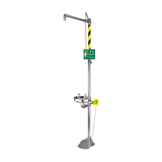 Gentec ECO1000FPEXP Zero Lead Stainless Steel 304 Floor Mounted Combination Safety Shower /Eyewash w/ Foot Pedal