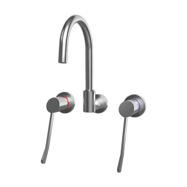 Gentec GPCL15035 Zero Lead Stainless Steel 316 Wall Mounted 150mm Lever Recess Mixing Set w/ Gooseneck Swivel Spout