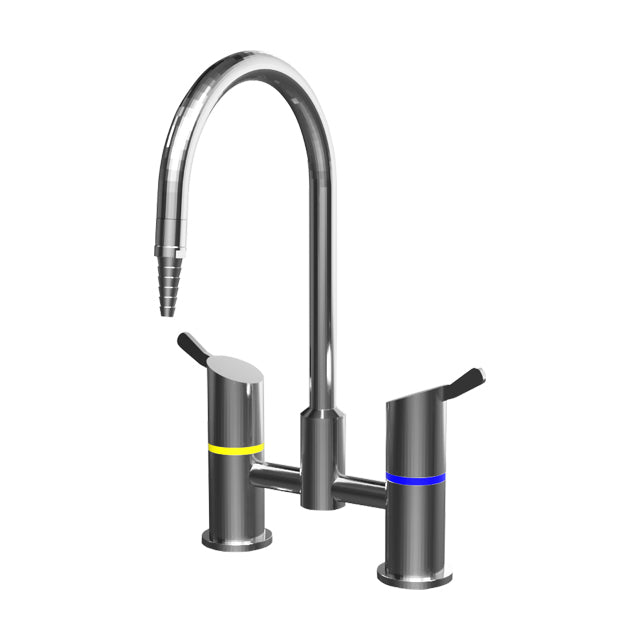 Gentec GPD140 Zero Lead Stainless Steel 316 Hob Mounted Laboratory Tap w/ Exposed Hot & Cold Mixer Swivel Gooseneck with Aerator