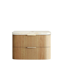 OT Plywood Fluted Oak Wall Hung Curve Vanity