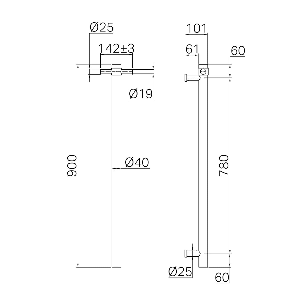 Nero Mecca 240V Round Vertical Heated Towel Rail 40 x 900mm - Various Colours