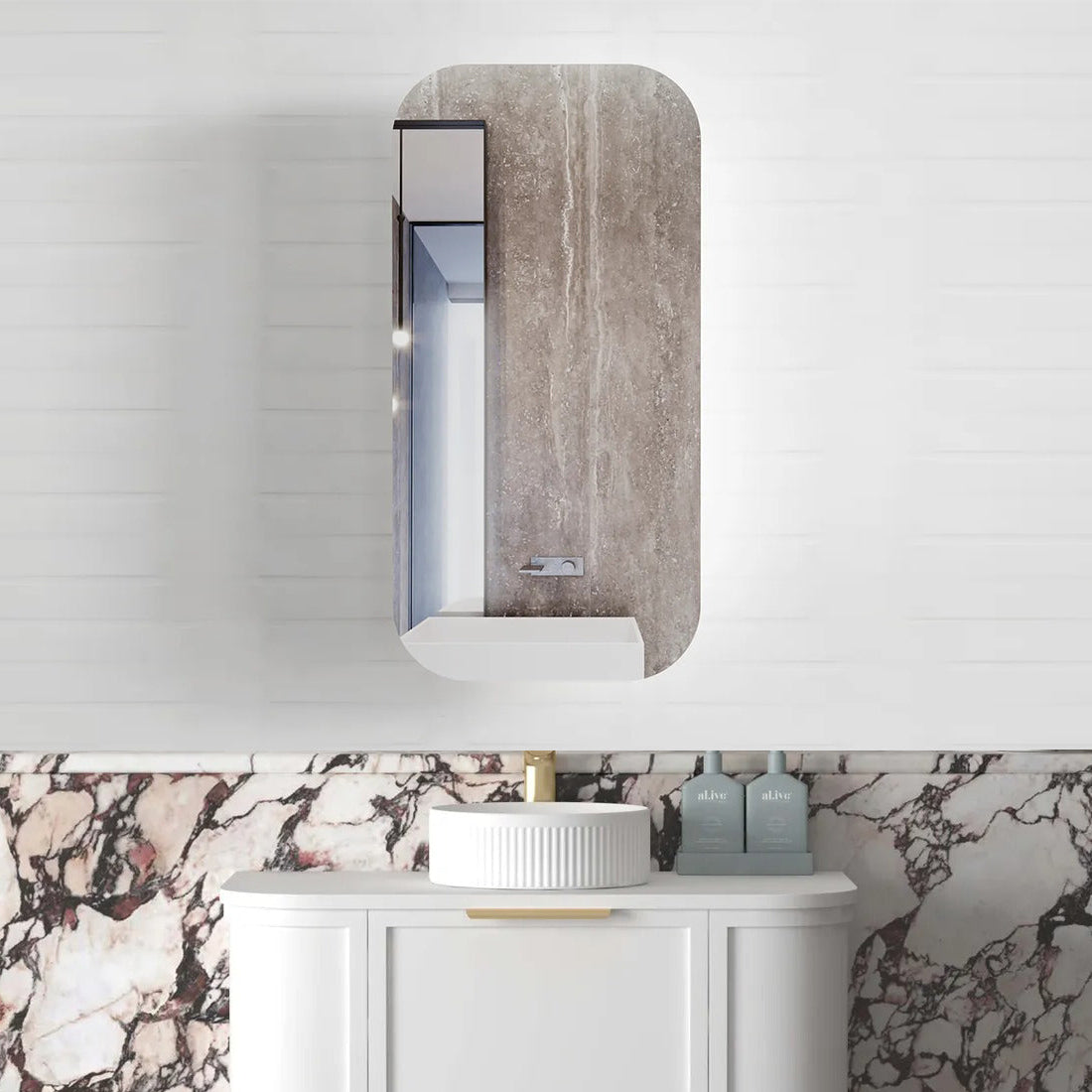 Soft Square Mirror Cabinet Pencil Edge 900/1200/1500/1800mm - Matte White / Natural Oak / Sable Walnut