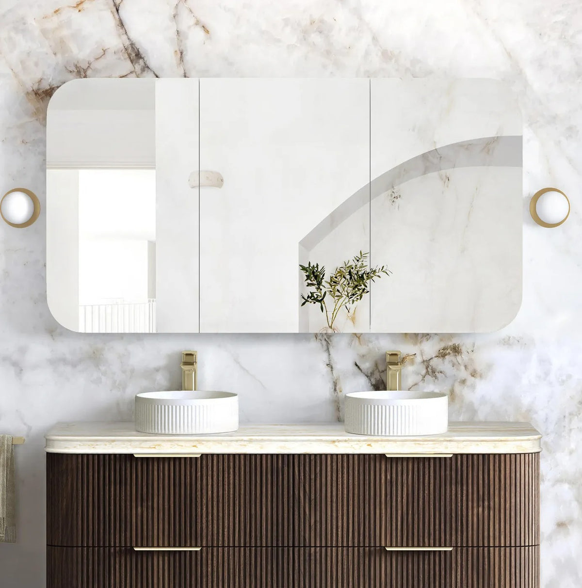 Soft Square Mirror Cabinet Pencil Edge 900/1200/1500/1800mm - Matte White / Natural Oak / Sable Walnut