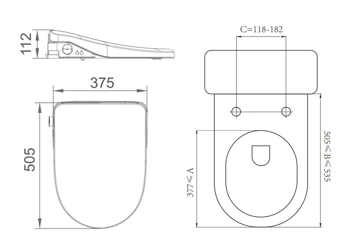 Raised Height Back To Wall Tornado Rimless Flush Toilet Suite with Smart Remote Bidet Seat - White (4 Star)