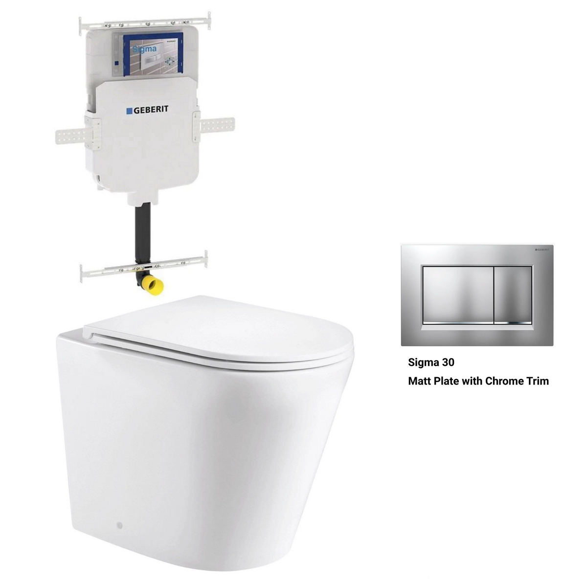 Geberit In Wall Package - Tornado Rimless Floor Pan, Inwall Cistern and Button