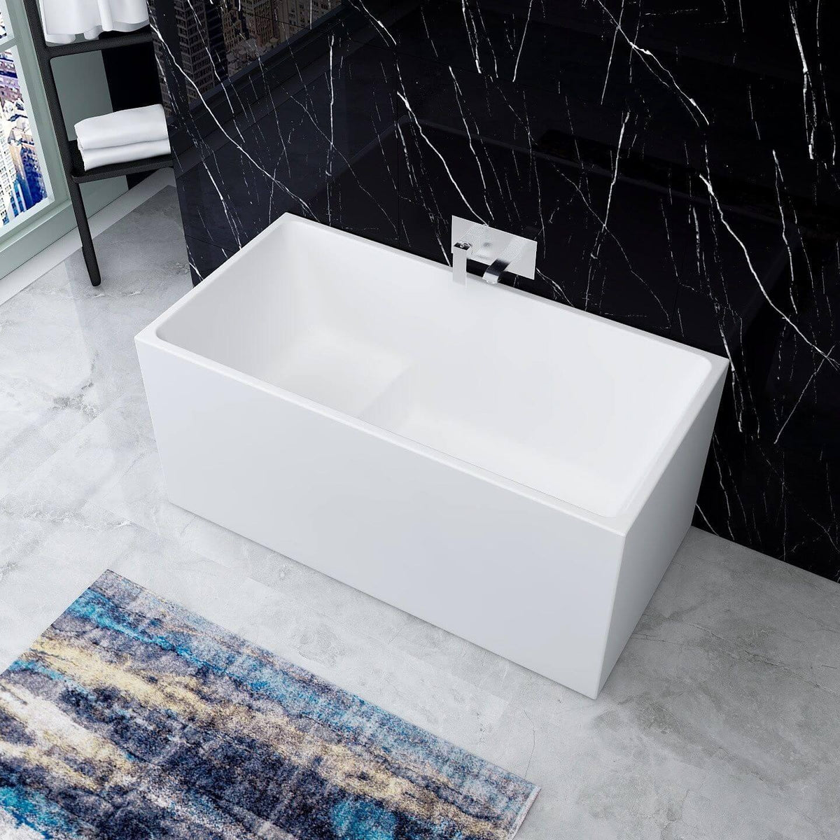 BATH 6 Rectangle Corner Back to Wall Freestanding Bath 1350mm - Gloss White