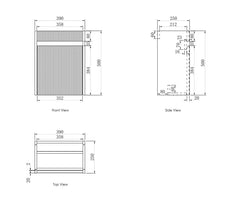 BV36WH Compact Fluted Wall Hung Ensuite Vanity 410x260mm - Various Colours