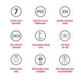 Thermogroup Brushed Nickel Vertical Heated Rail (VSH900HBN) - Stock Clearance