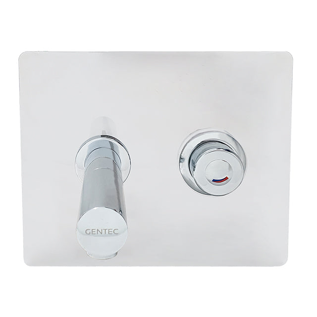 Gentec MVPMLF5000 Lead Free DZR Brass In-Wall Point-of-Use Thermostatic Mixing Valve w/ Temperature Control Dial, Electronic Tap Outlet and In-Wall Stainless Steel Enclosure