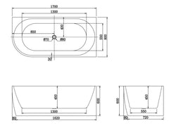 Isabella Right Hand Corner Freestanding Bath 1700mm - Gloss White