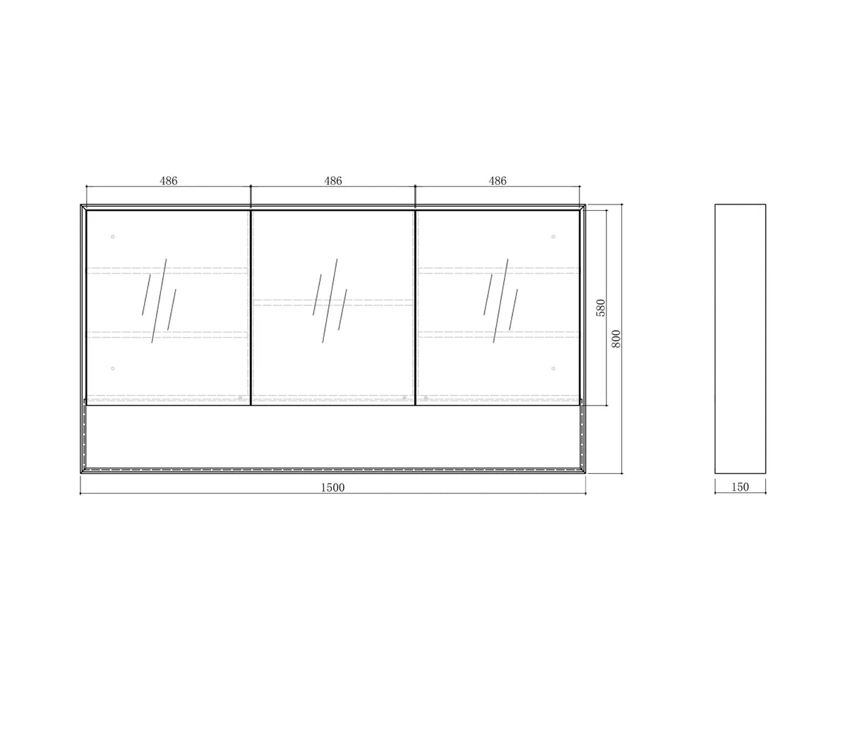 Mirror Cabinet with Open Shelf Pencil Edge - 600/750/900/1200/1500x800mm - Various Colours