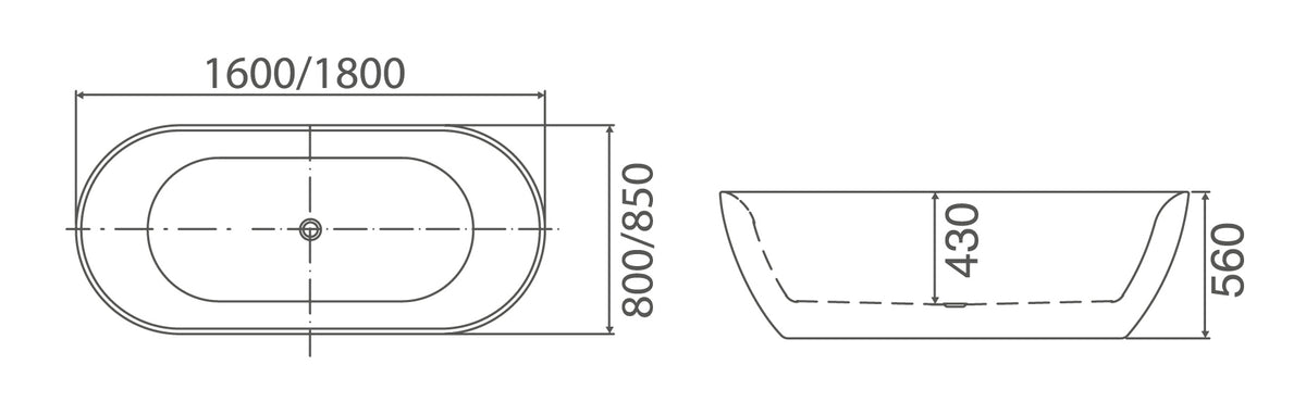 Bondi Oval Freestanding Bath 1600 / 1800 mm - Gloss White