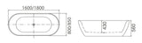 Bondi Oval Freestanding Bath 1600 / 1800 mm - Gloss White