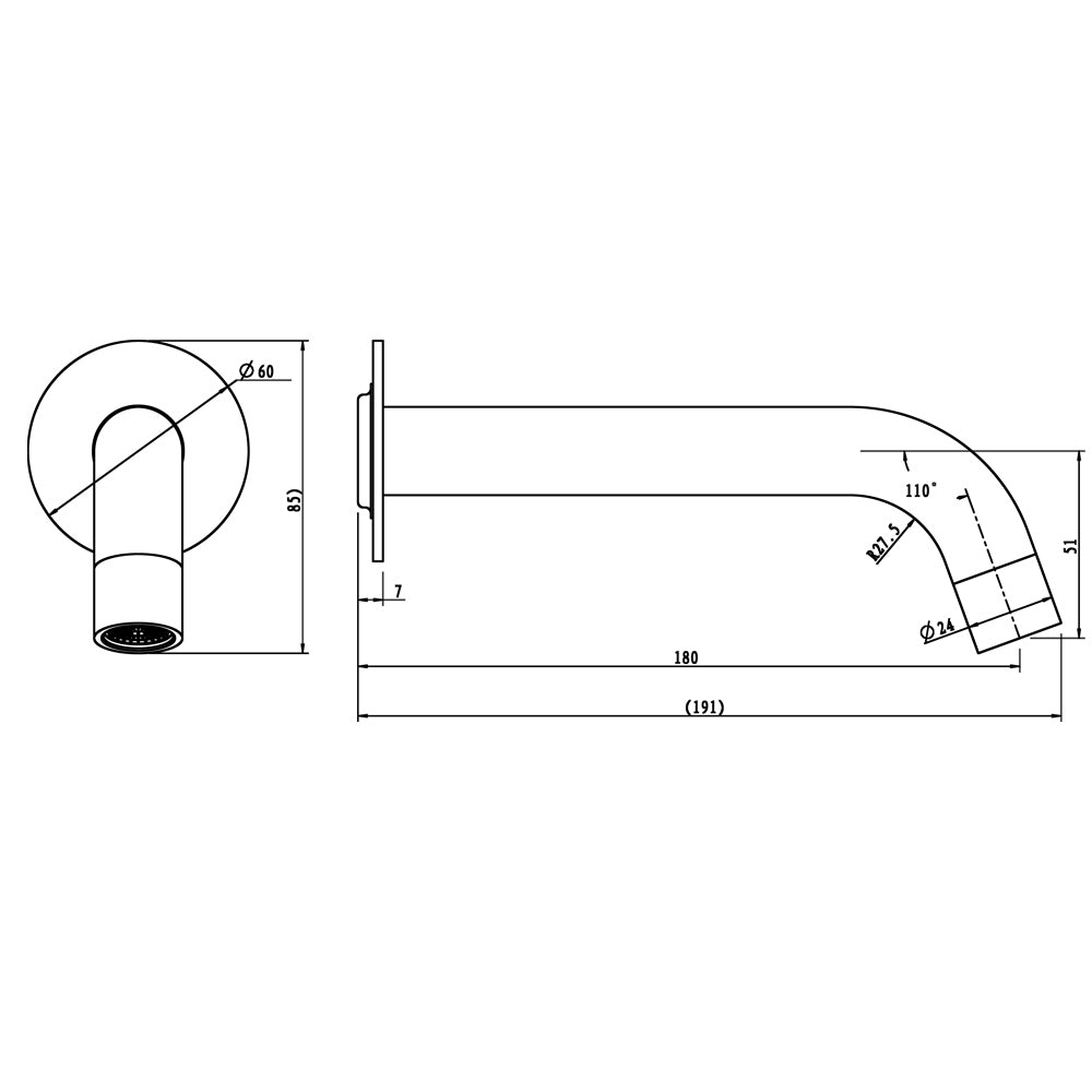 Nero BS39 Bath Wall Fixed Spout (Curved) - Various Colours
