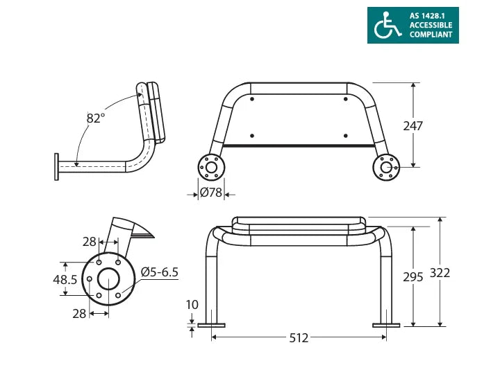 Care Back Rest with Cushion Plate dimension drawing