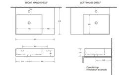 Milano Gloss White Wall Hung Ceramic Basin (No Taphole) 605x420mm - Left Hand / Right Hand