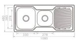 Double Bowls with Drainer Topmount Kitchen Sink 1080x480mm - Stainless Steel