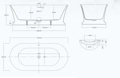 Oxford Freestanding Bath with Overflow 1700x800mm - Gloss White