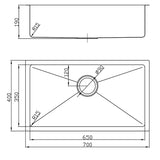 Single Bowl Sink Undermount/Topmount Stainless Sink 700x400mm - Various Colours