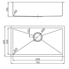 Single Bowl Sink Undermount/Topmount Stainless Sink 700x400mm - Various Colours