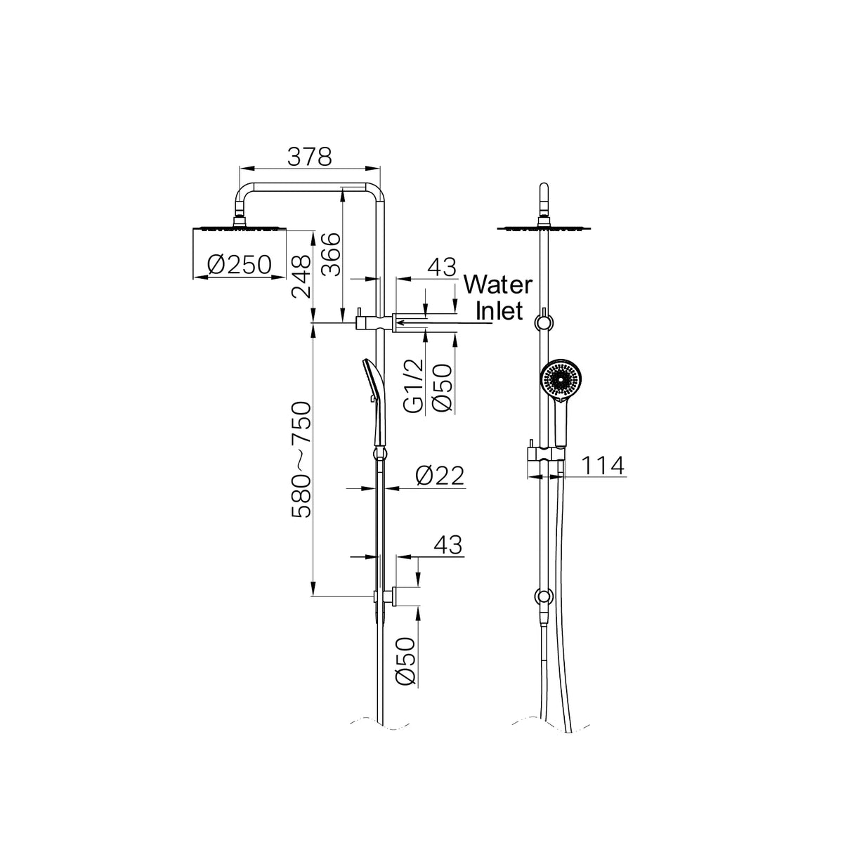Nero Project Round Dual Shower Rail - Various Colours