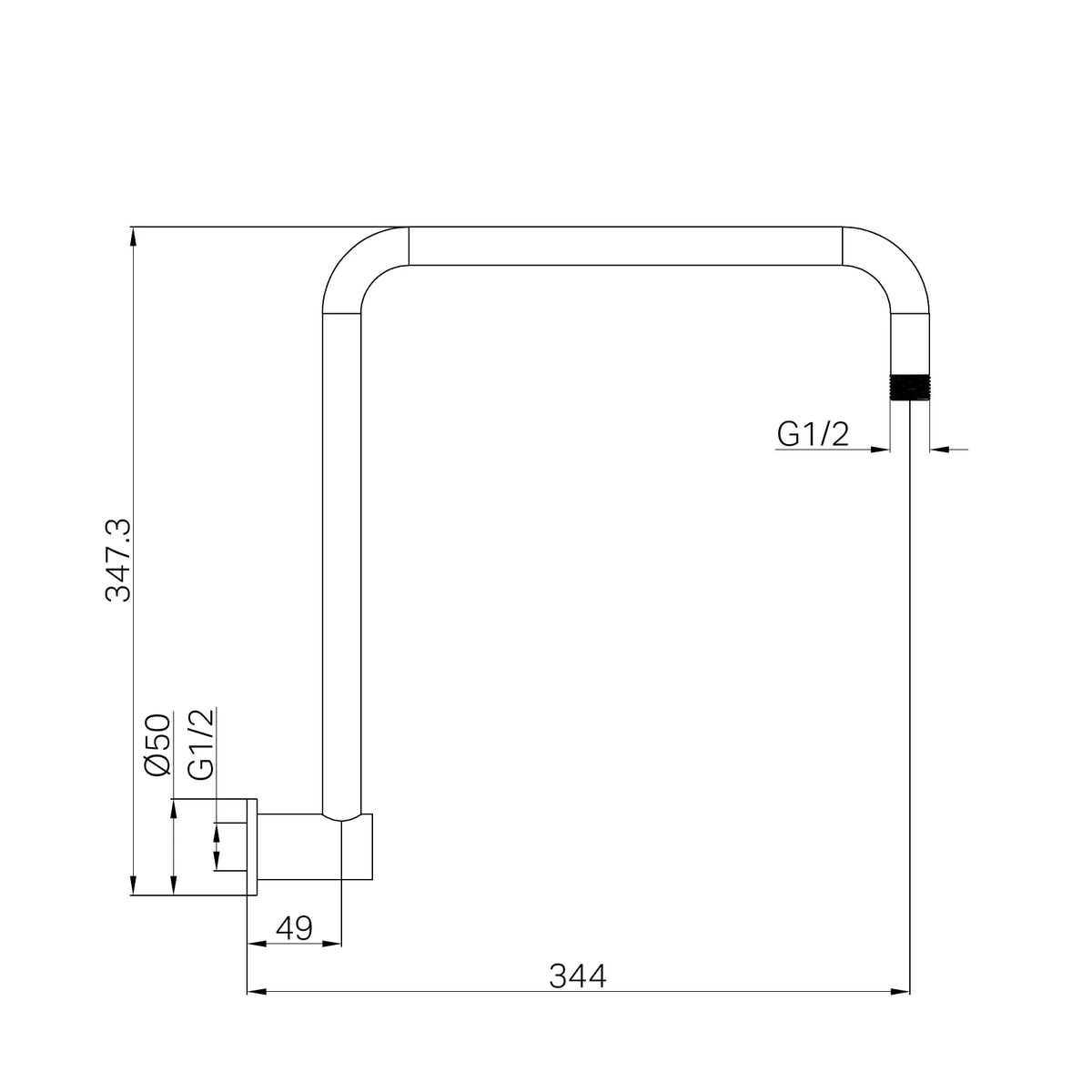 Round Wall Gooseneck Swivel Arm with Overhead Shower Head 250mm- Various Colours