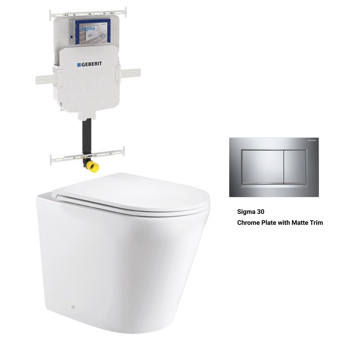 Geberit In Wall Package - Tornado Rimless Floor Pan, Inwall Cistern and Button