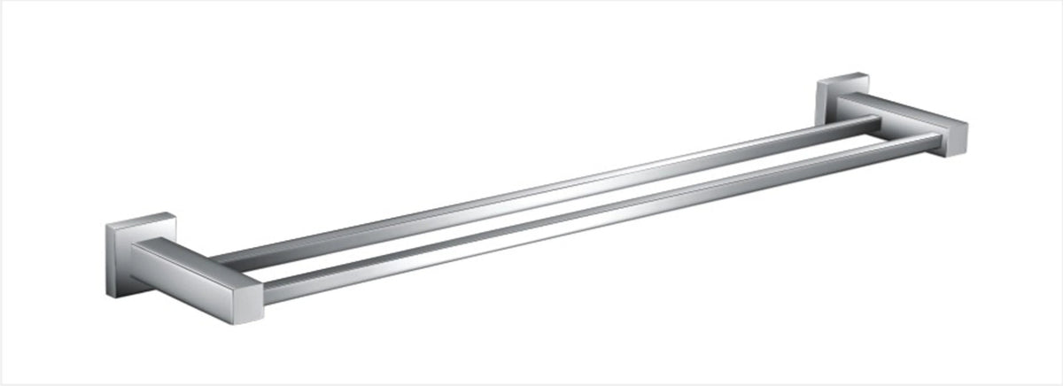 Square Double Towel Rail 600mm / 750mm / 900mm - Chrome / Black