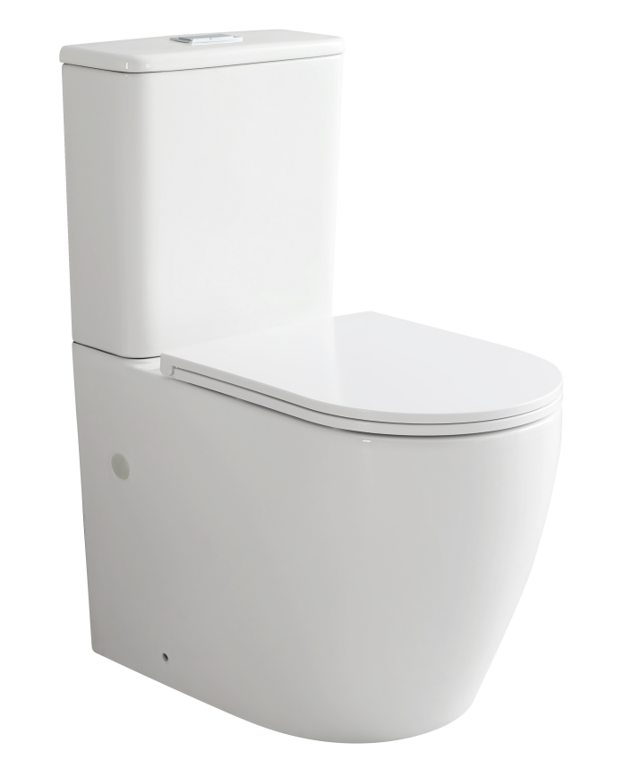 CE Raised Height Back To Wall Tornado Rimless Flush Toilet Suite with Soft Close Seat - Gloss White (4 Star)